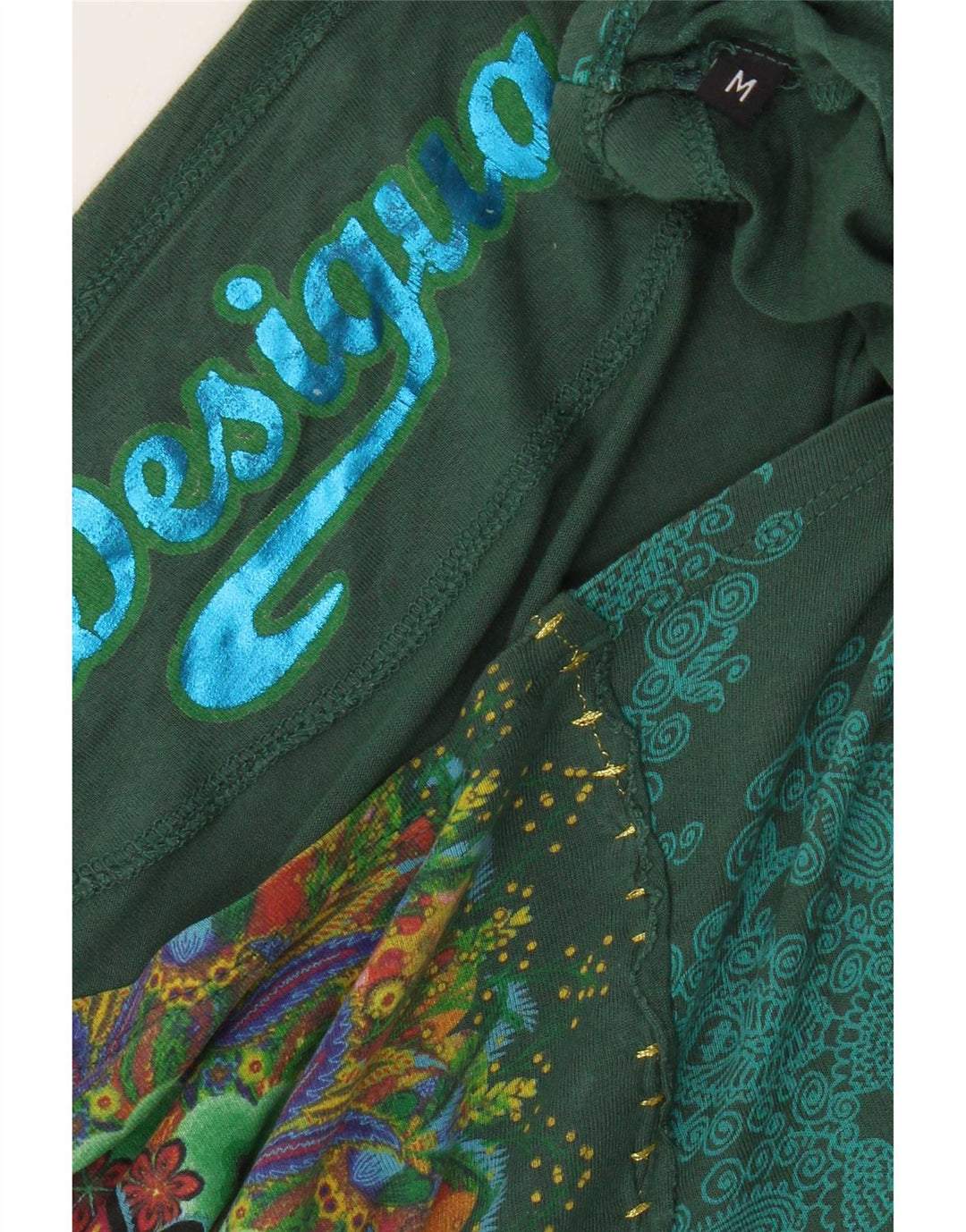 Desigual Donna Camicetta a Pipistrello con Grafica Oversize Top UK 14 Verde Medio