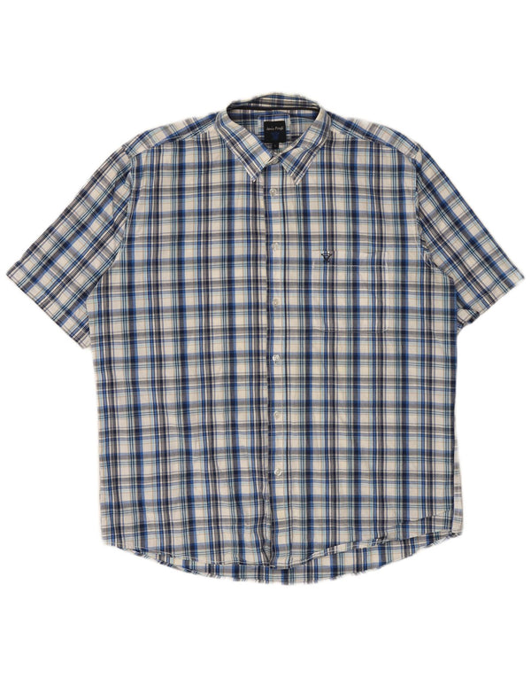 JAMES PRINGLE Camicia a maniche corte da uomo in cotone a quadri blu grandi
