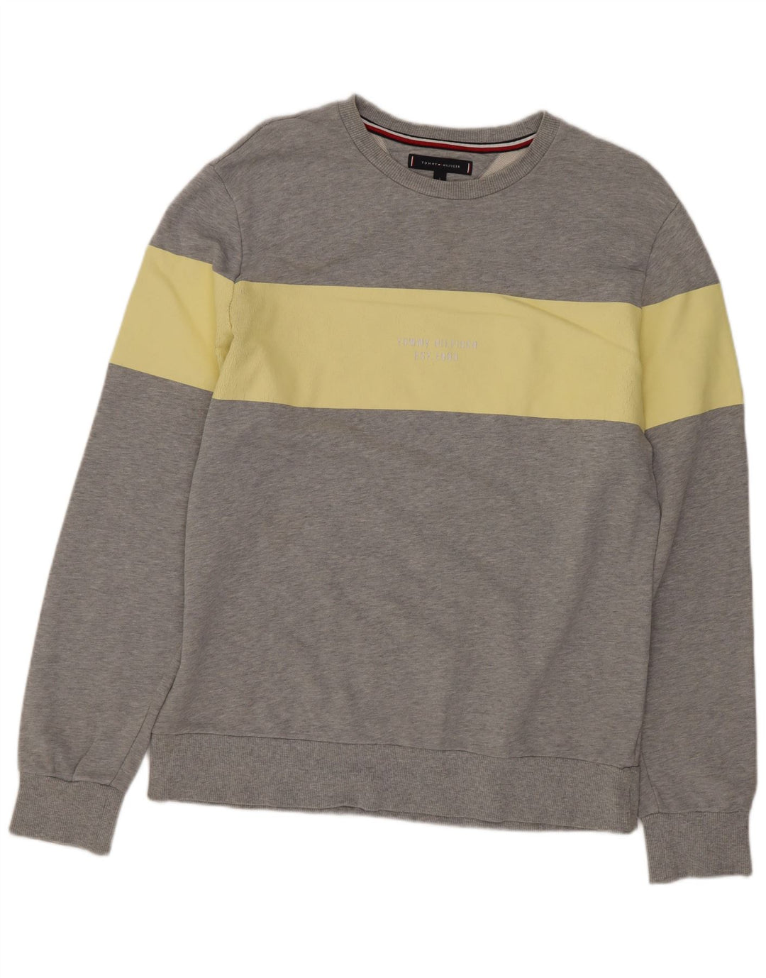 Tommy Hilfiger Uomo Felpa Maglione Grande Grigio Colorblock Cotone