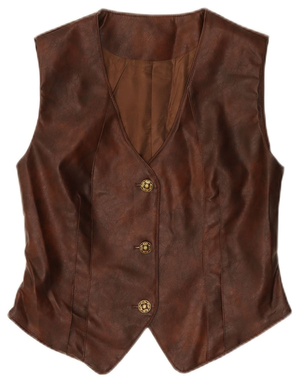 Gilet vintage da donna in ecopelle UK 12 Poliuretano marrone medio