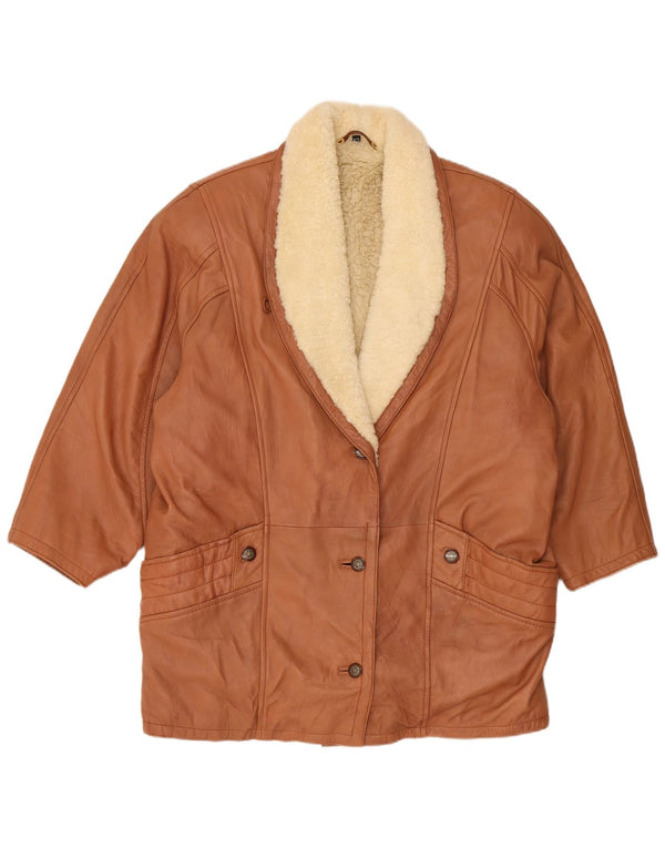 Giacca in shearling oversize da donna vintage UK 16 grande marrone