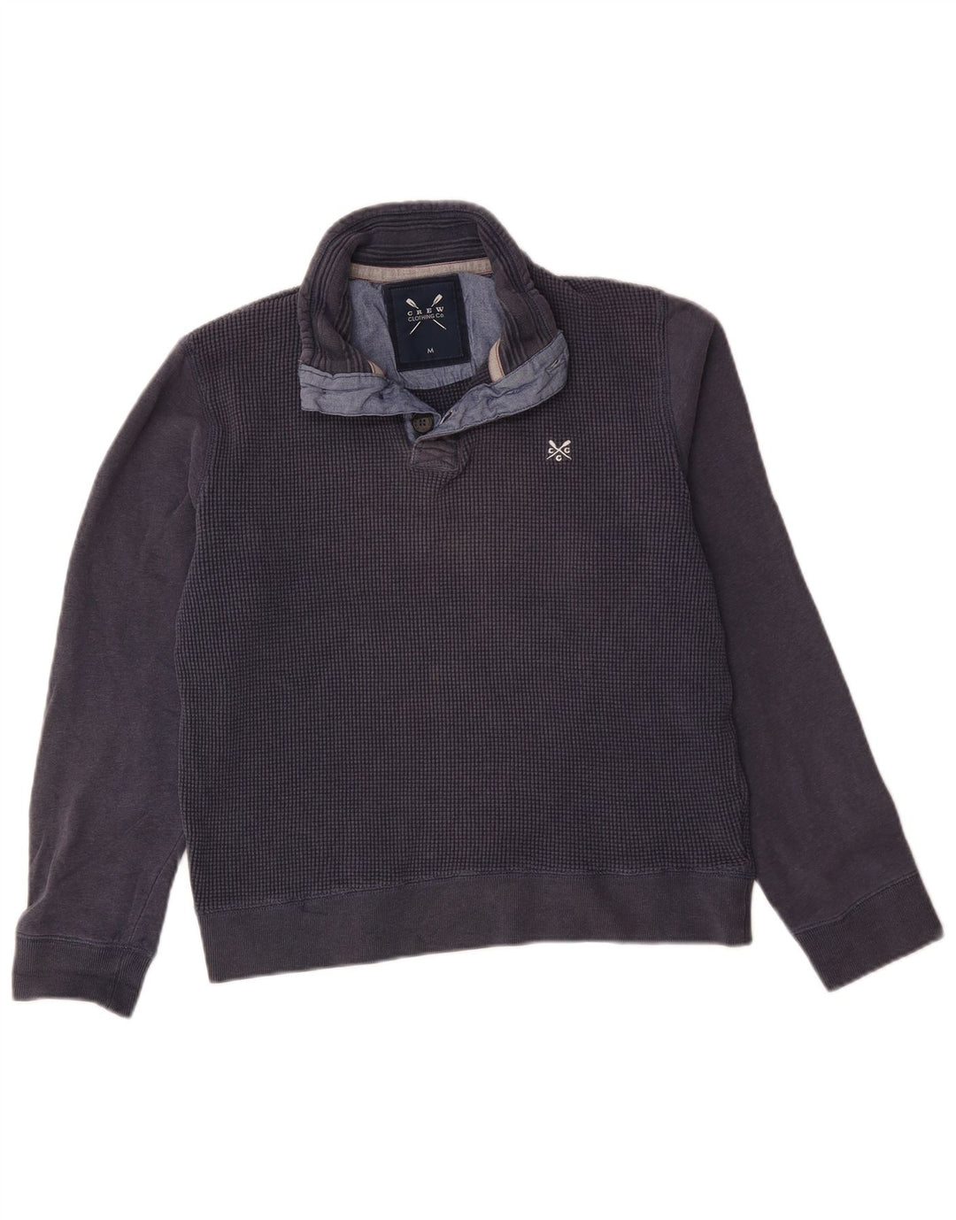 Crew Clothing Felpa da uomo con collo abbottonato Maglione medio in cotone blu navy