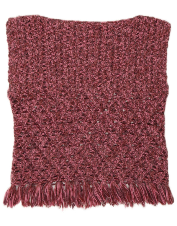 Canotta vintage da donna trasparente all'uncinetto UK 10 piccola bordeaux