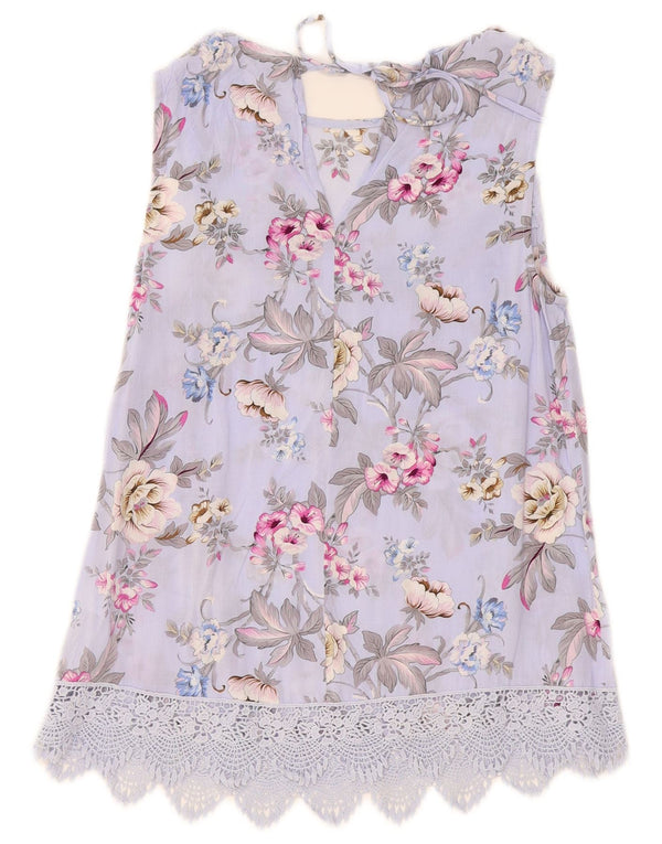 Camicetta senza maniche da donna Oasis UK 8 piccola viscosa floreale viola