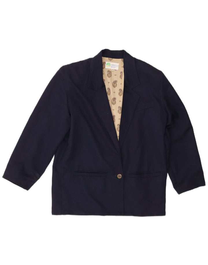 Giacca blazer vintage da donna a 1 bottone UK 14 poliestere blu navy medio