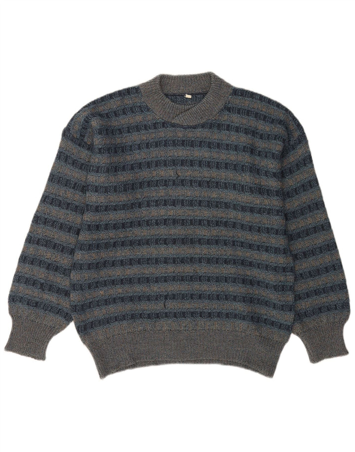 Maglione maglione girocollo da uomo vintage in acrilico a strisce blu grandi