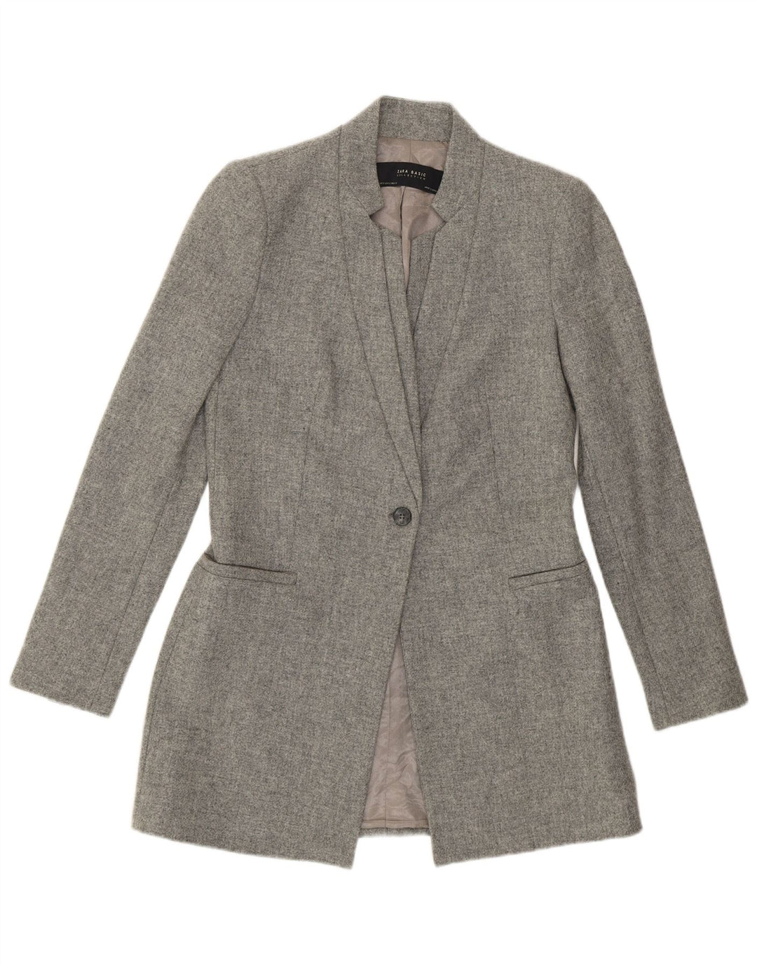 Giacca blazer a 1 bottone lungo da donna Zara UK 10 piccola lana screziata grigia