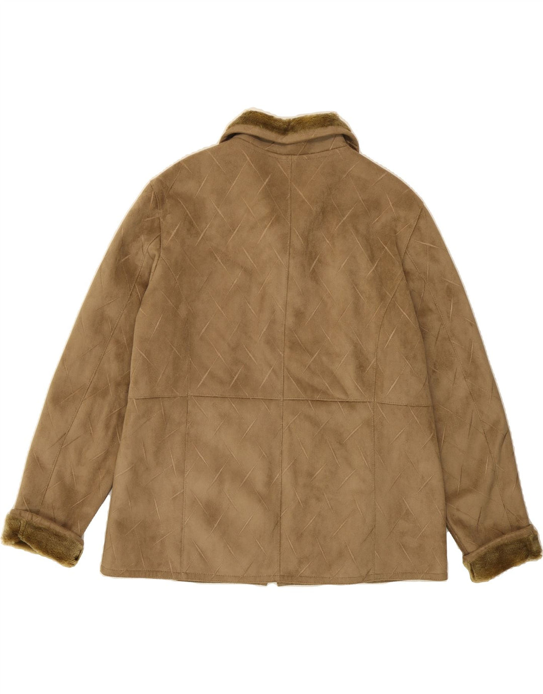 ASTRAKA Womens Sherpa Jacket UK 16 Large Beige Check Polyester Vintage Astraka and Second-Hand Astraka from Messina Hembry 