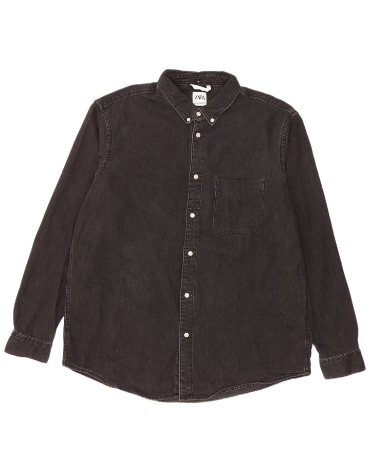 Camicia in denim da uomo Zara XL in cotone nero