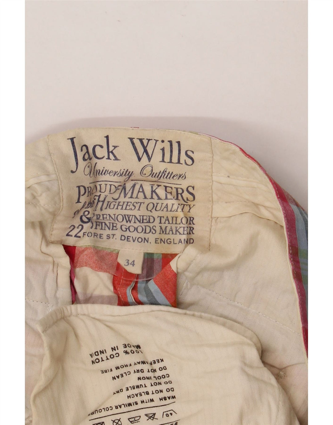 Pantaloncini chino da uomo JACK WILLS W34 cotone a quadri multicolori grandi