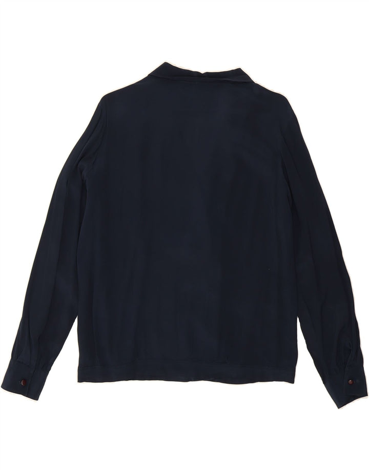 VINTAGE Womens Long Sleeve Shirt Blouse IT 45 Medium Navy Blue Floral Vintage Vintage and Second-Hand Vintage from Messina Hembry 