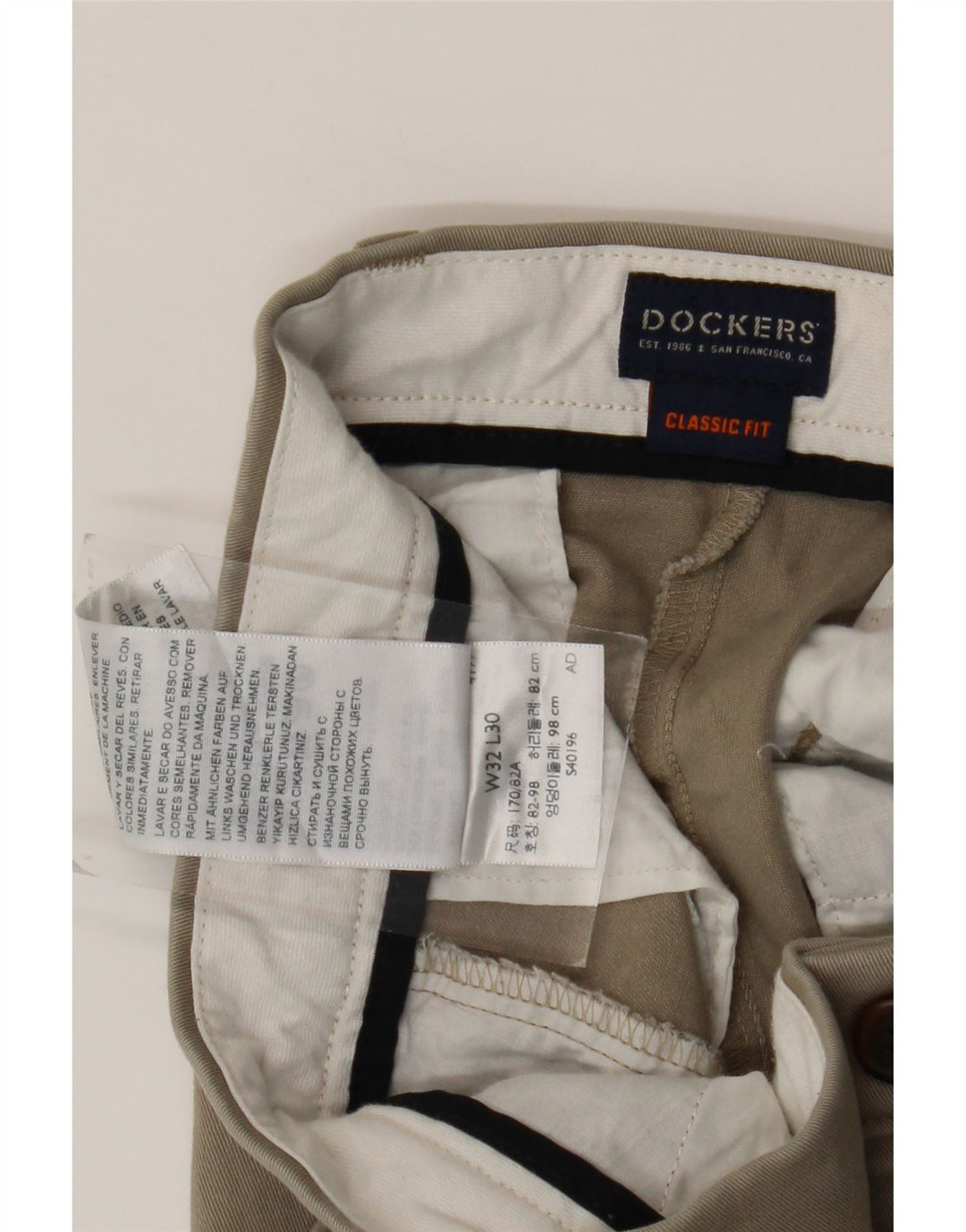 DOCKERS Pantaloni chino da uomo vestibilità classica W32 L30 cotone beige