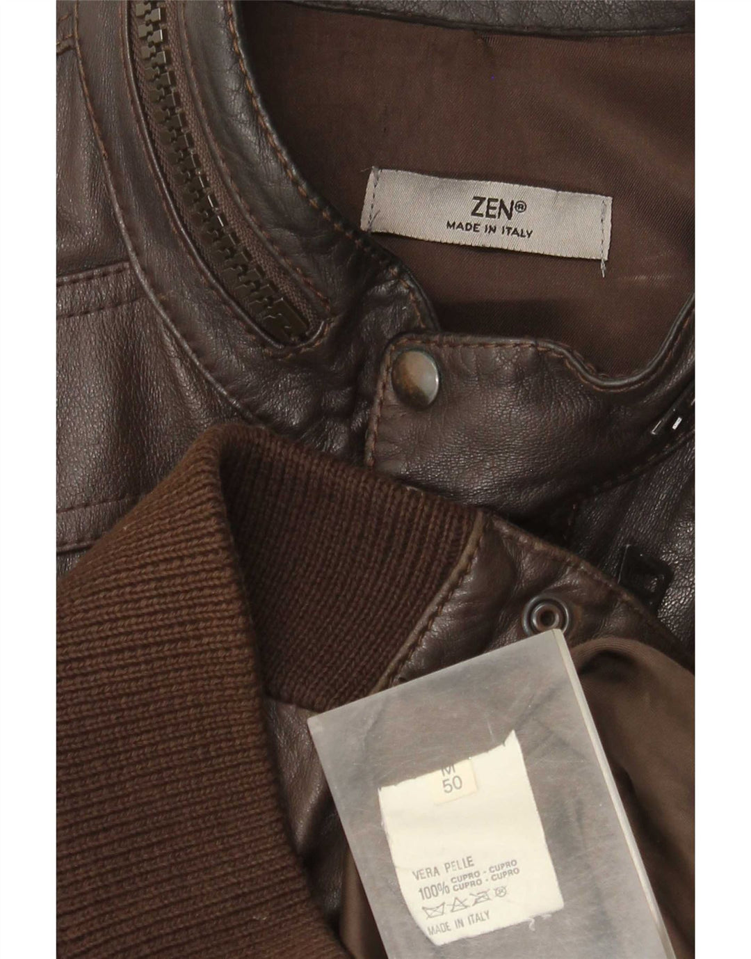 Giacca in pelle bomber da uomo Zen taglia 50 in pelle marrone medio