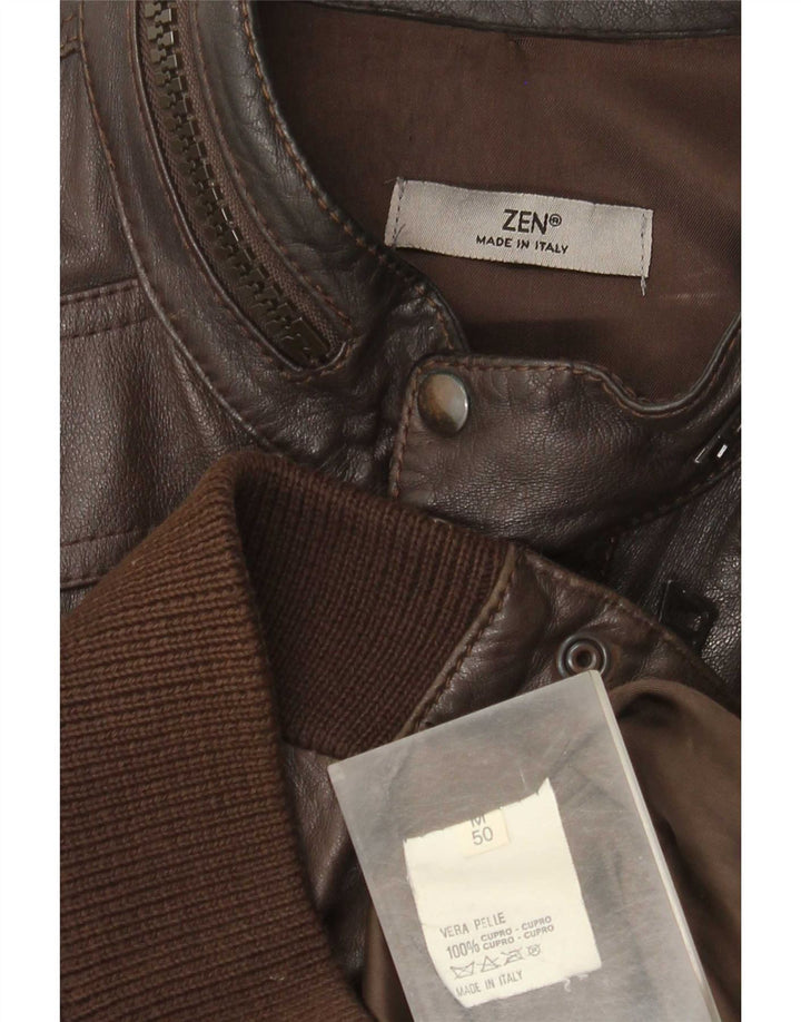 Giacca in pelle bomber da uomo Zen taglia 50 in pelle marrone medio