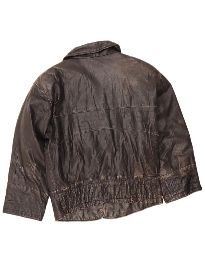 Giacca in pelle vintage da donna UK 16 grande marrone