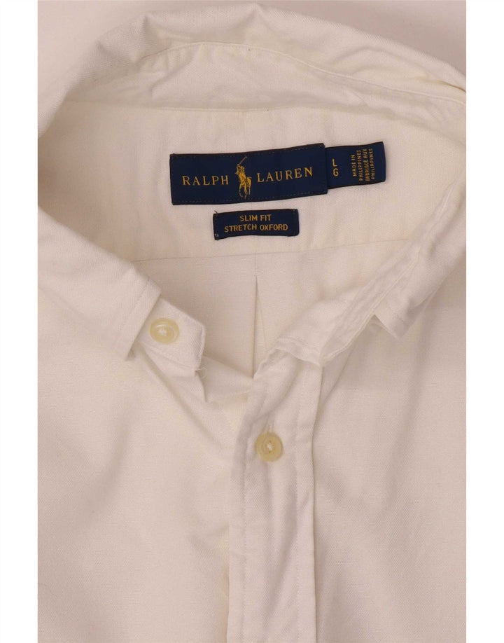 Ralph Lauren Camicia da uomo slim fit Oxford elasticizzata grande bianca