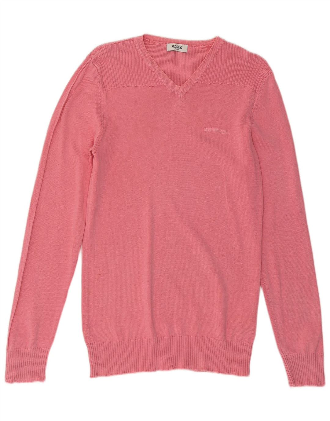 MOSCHINO Maglione da uomo con scollo a V piccolo in cotone rosa