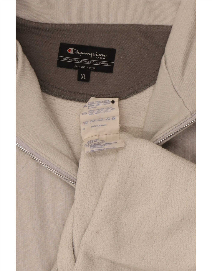 Felpa Champion da uomo con zip e collo, maglione XL, cotone grigio