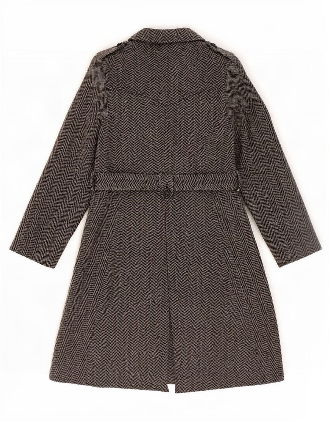 Cappotto autografo da donna Marks & Spencer UK 8 piccolo in lana a spina di pesce grigia