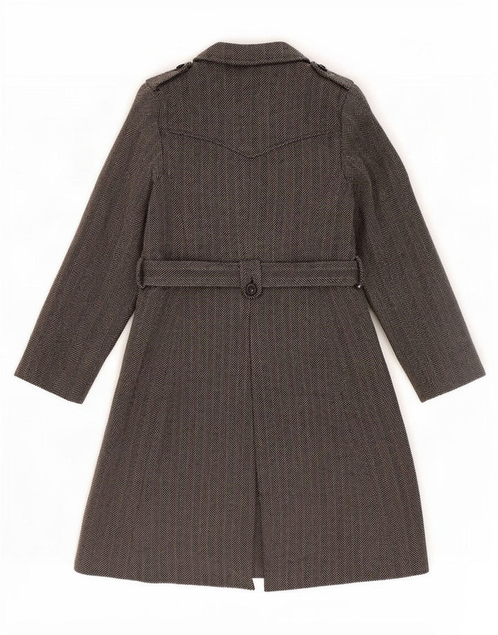 Cappotto autografo da donna Marks & Spencer UK 8 piccolo in lana a spina di pesce grigia