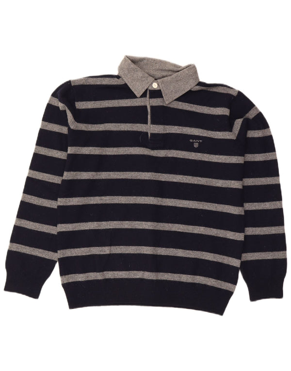 Gant Maglione da uomo con collo a polo, grande lana d'agnello a righe blu navy