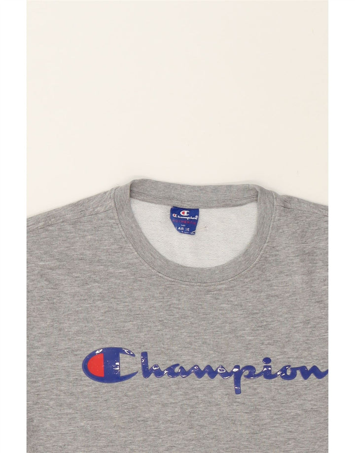 CHAMPION Mens Graphic Sweatshirt Jumper Large Grey Cotton Vintage Champion and Second-Hand Champion from Messina Hembry 