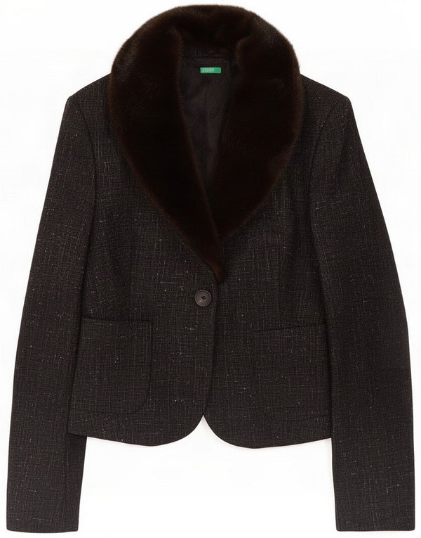 Benetton Giacca blazer da donna a 1 bottone UK 12 Medium Black Flecked