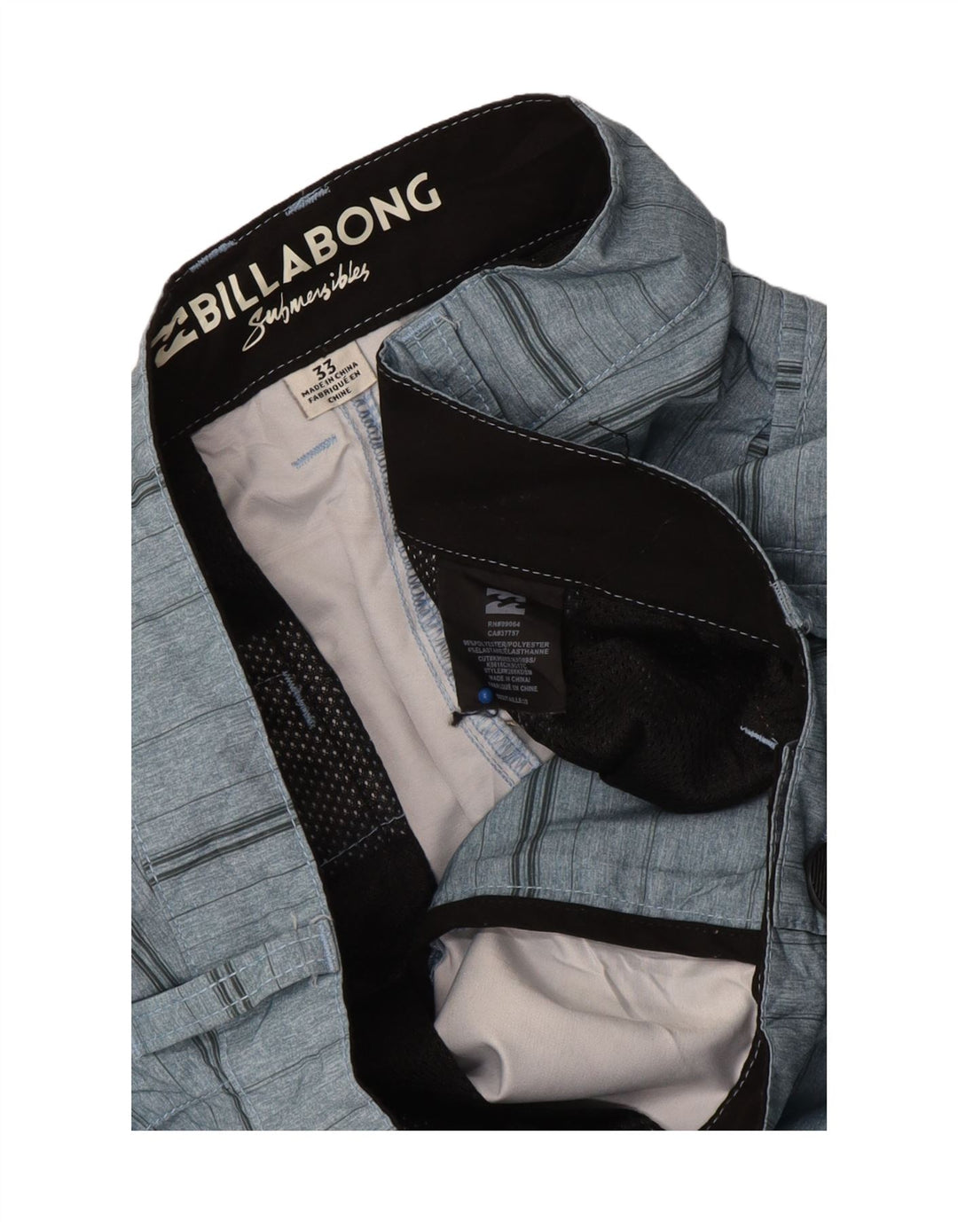 Pantaloncini chino da uomo Billabong W33 poliestere a righe blu medio