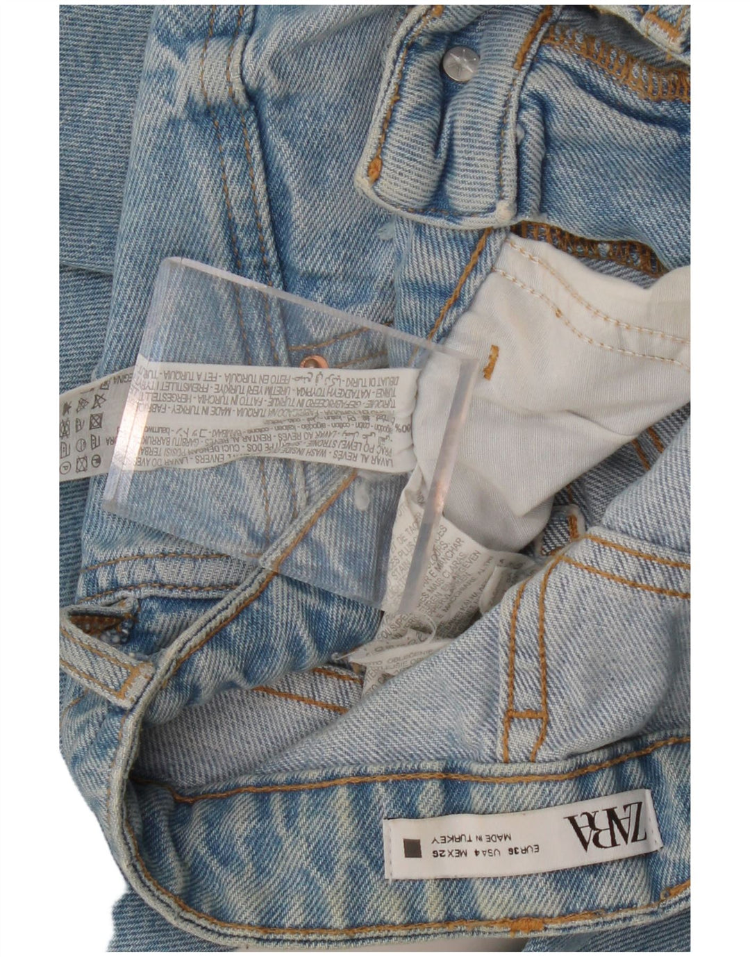 Jeans affusolati a vita alta effetto consumato ZARA da donna EU 36 XS W26 L27 Blu