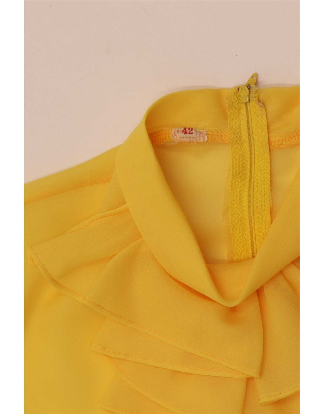 Top trasparente da donna vintage a maniche lunghe con volant sul davanti IT 42 Giallo medio