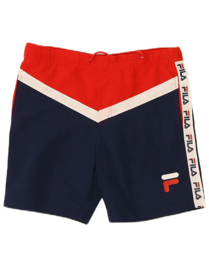 Pantaloncini da bagno grafici da uomo Fila piccoli in poliestere color block blu