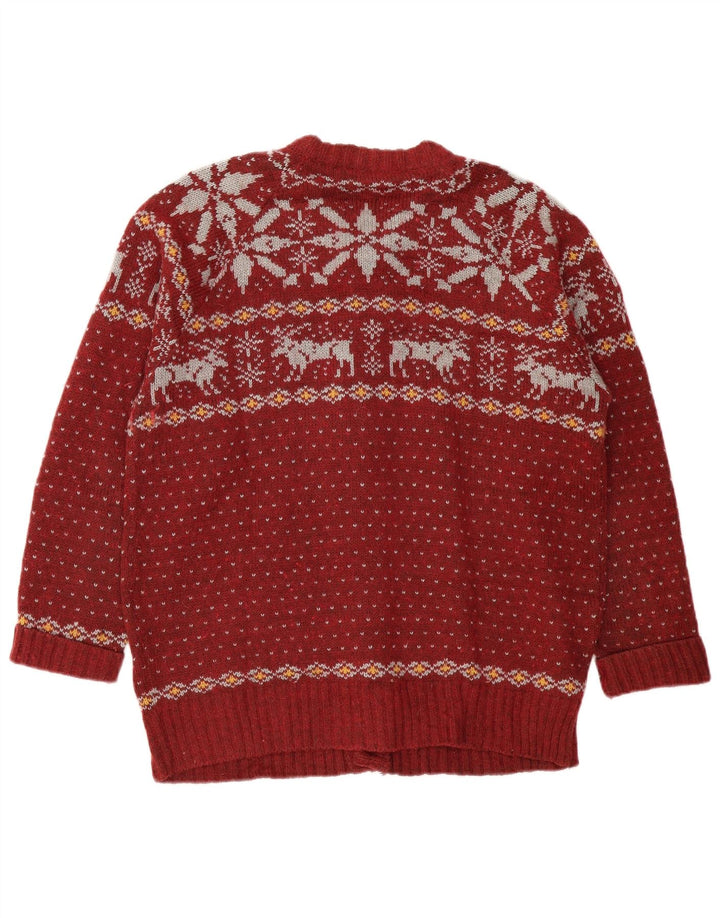 Maglione cardigan da uomo VINTAGE grande lana Fair Isle bordeaux