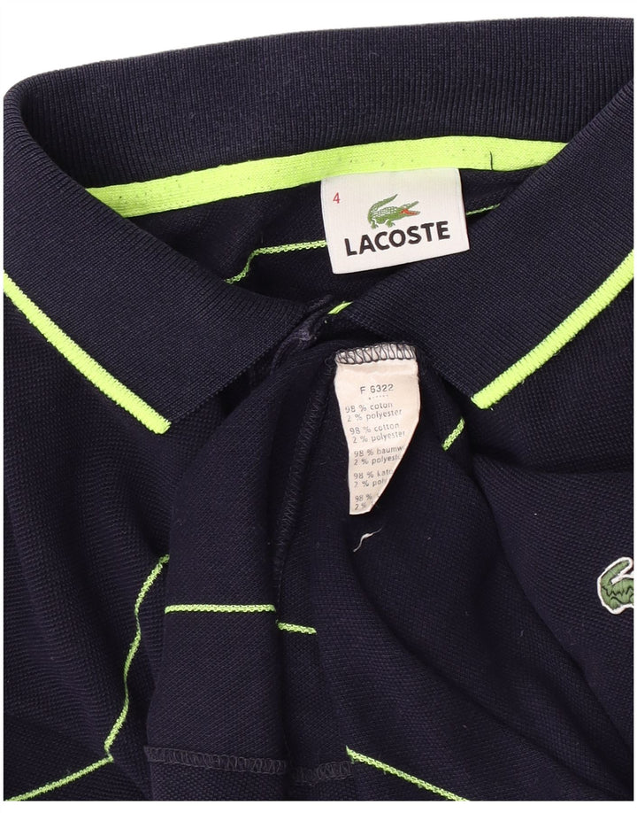Polo LACOSTE da uomo a maniche lunghe taglia 4 cotone a righe blu navy medio