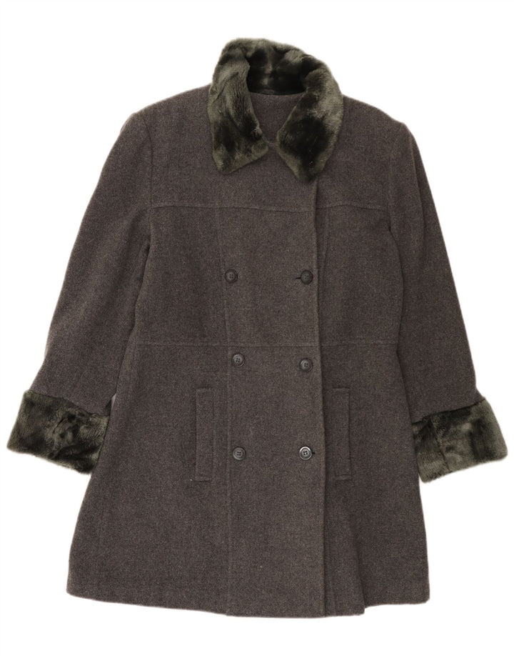 Cappotto doppiopetto vintage da donna EU 42 grande lana grigia