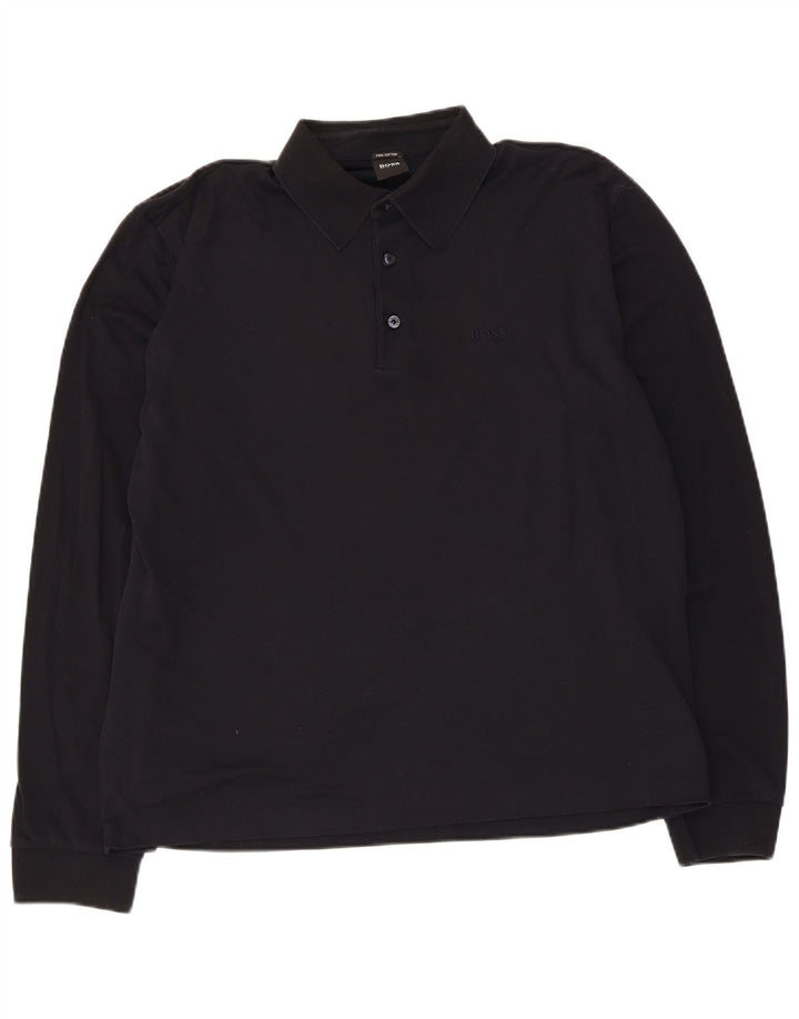 Polo da uomo a maniche lunghe Hugo Boss in cotone nero medio