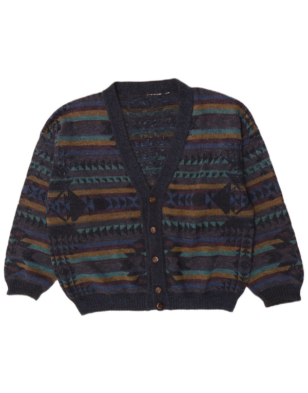 Maglione cardigan da uomo vintage grande geometrico blu navy