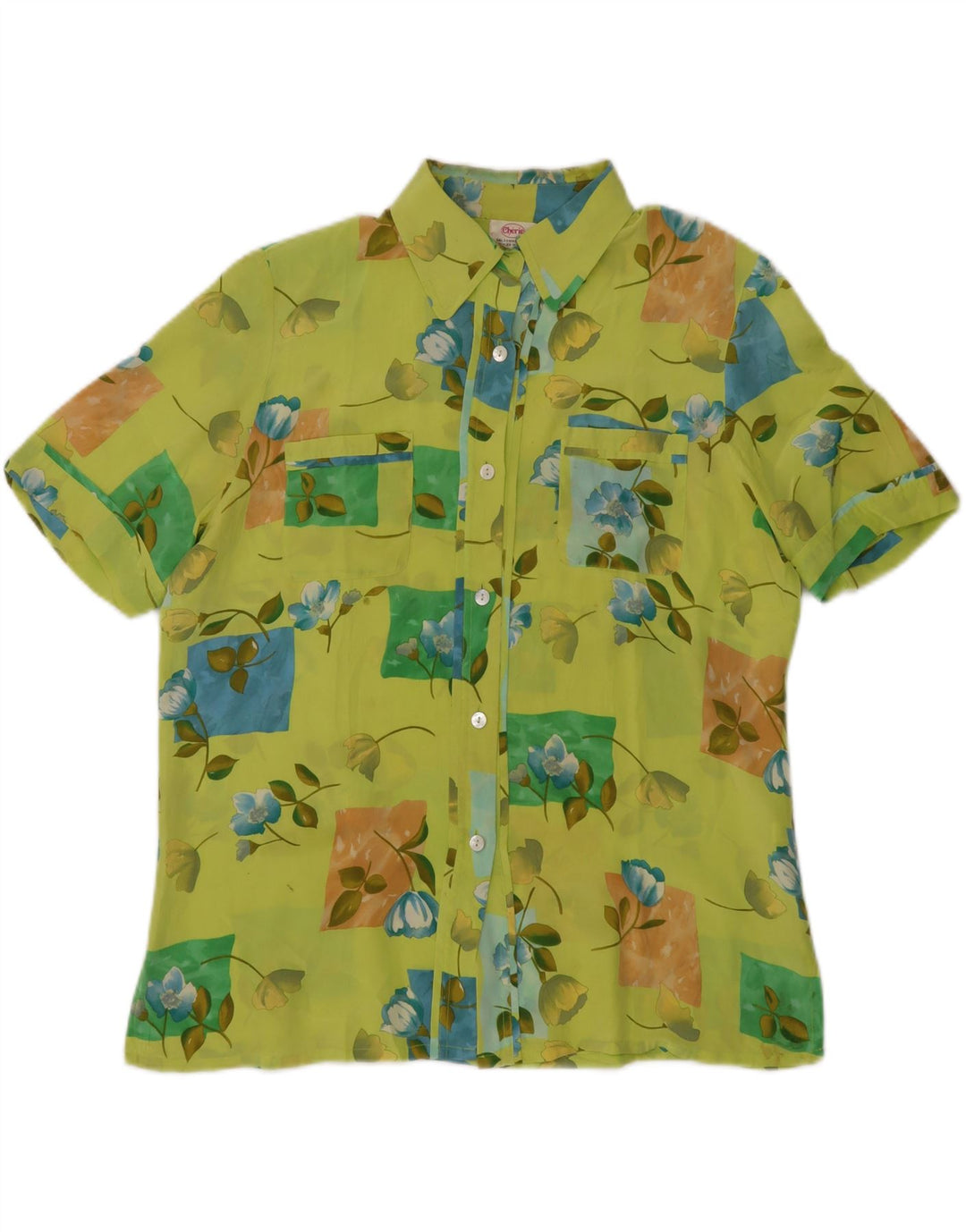 CHERIE Camicetta da donna a maniche corte trasparente IT 48 XL Verde floreale