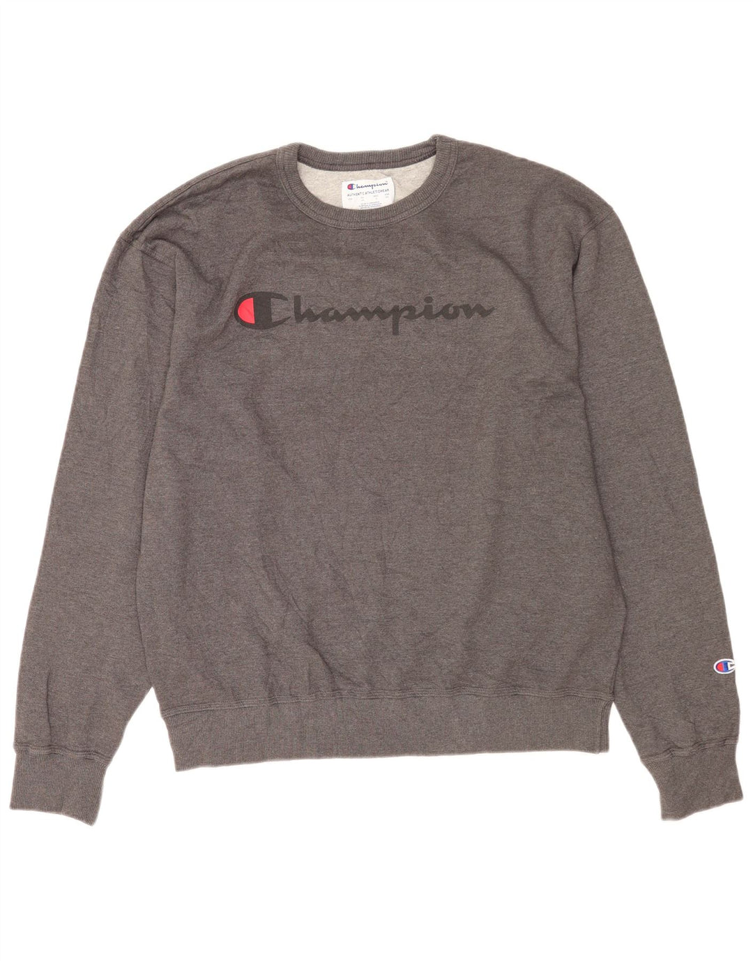 Felpa grafica da uomo Champion, maglione grande, cotone grigio