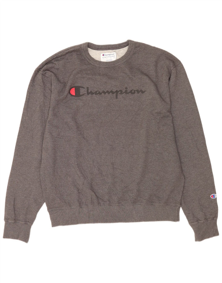 Felpa grafica da uomo Champion, maglione grande, cotone grigio
