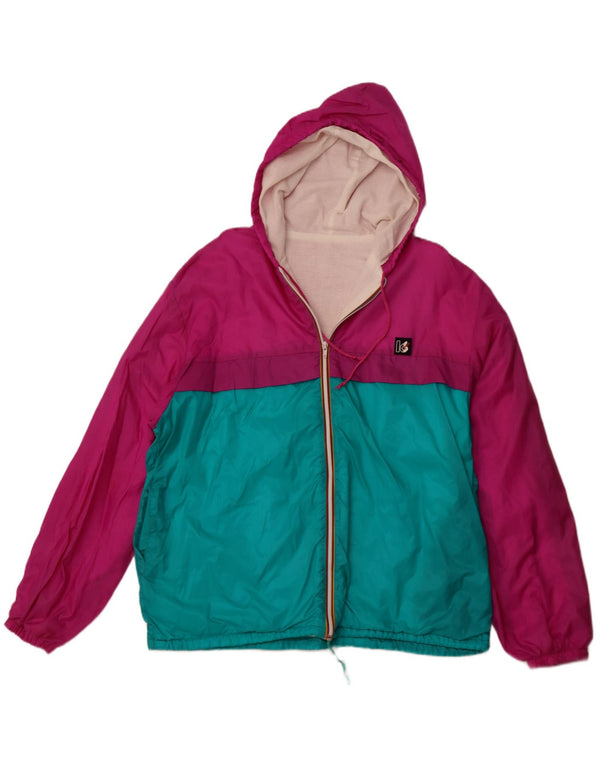 Giacca antipioggia da uomo con cappuccio VINTAGE UK 42 XL Poliammide color block rosa