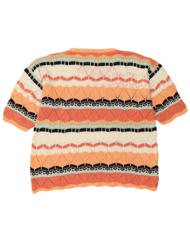 Maglione maglione girocollo da donna vintage UK 14 arancione medio geometrico