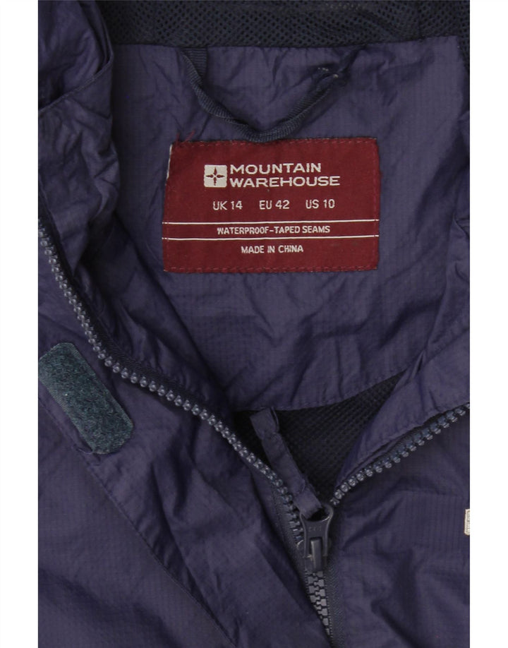 MOUNTAIN WAREHOUSE Womens Hooded Rain Jacket UK 14 Large  Navy Blue Nylon Vintage Mountain Warehouse and Second-Hand Mountain Warehouse from Messina Hembry 