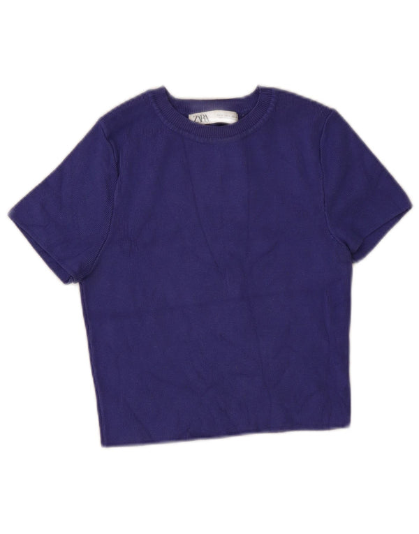 Maglione corto con scollo a barca a maniche corte da donna Zara UK 12 Viola medio