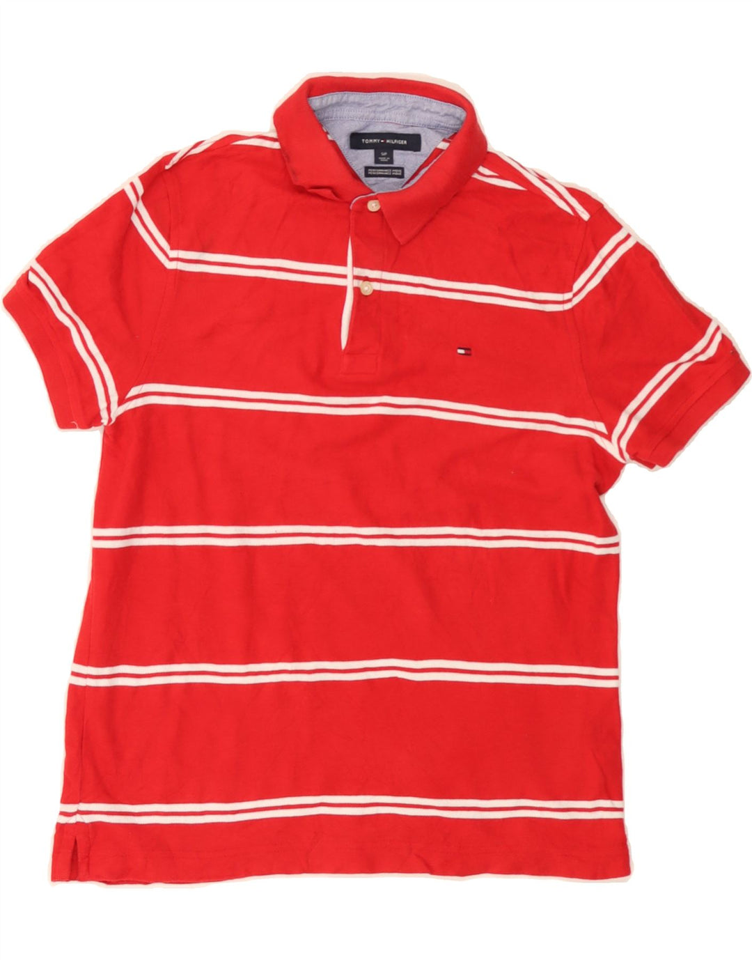 TOMMY HILFIGER Mens Polo Shirt Small Red Striped Cotton Vintage Tommy Hilfiger and Second-Hand Tommy Hilfiger from Messina Hembry 