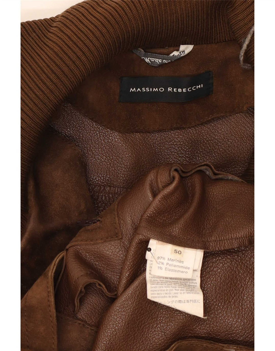 Massimo Rebecchi Giubbotto Bomber in Pelle Scamosciata da Uomo IT 50 Large in Pelle Marrone