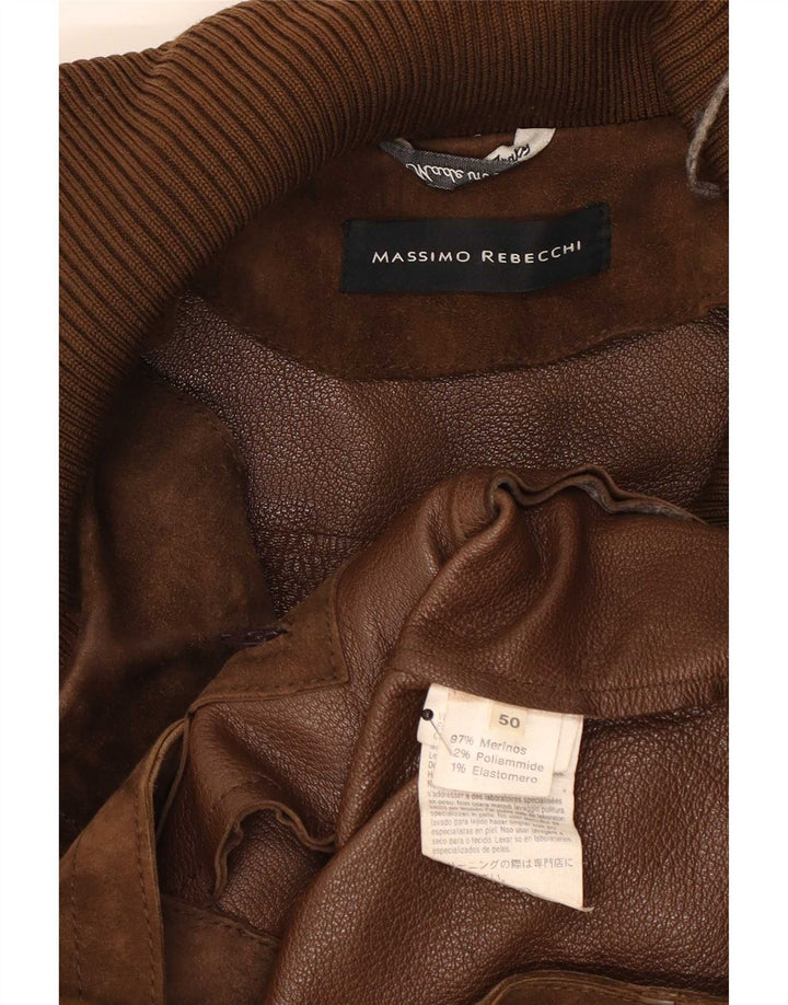 Massimo Rebecchi Giubbotto Bomber in Pelle Scamosciata da Uomo IT 50 Large in Pelle Marrone