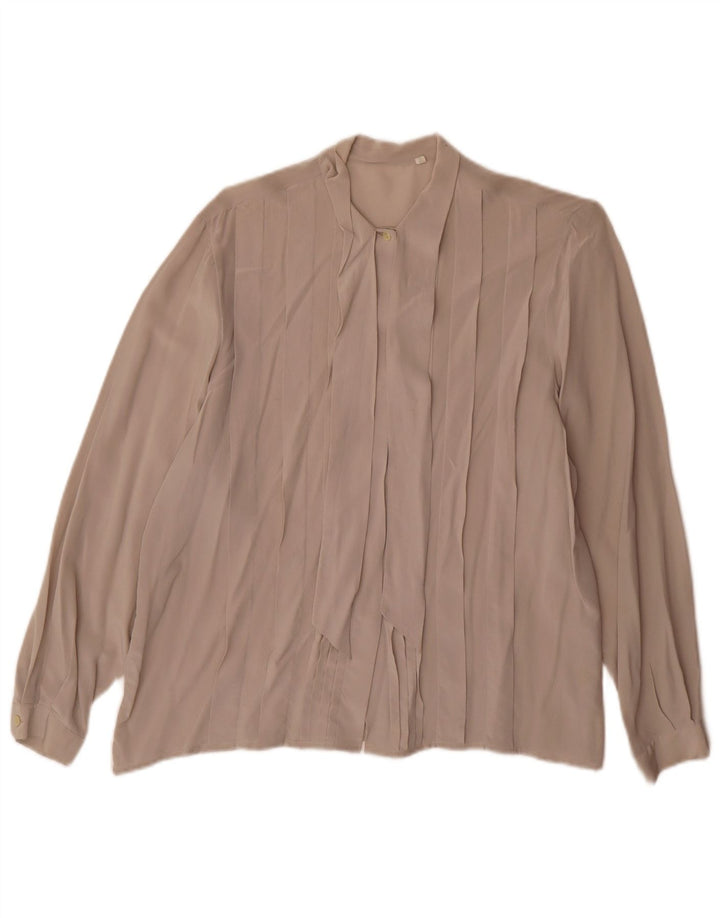 Camicetta vintage da donna con cravatta sul davanti IT 44 Seta grigio medio