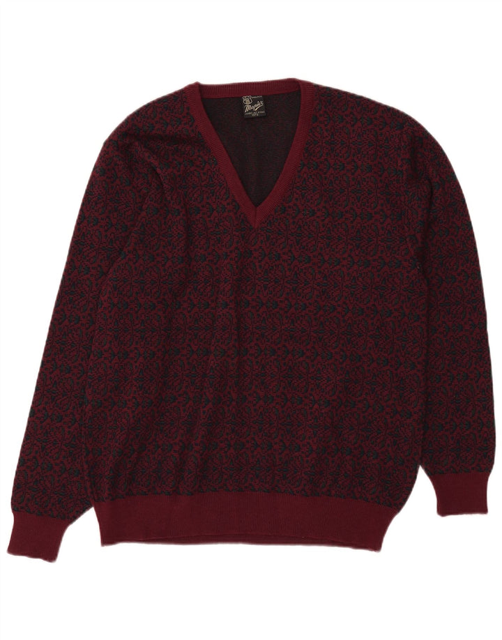 Maglione da uomo con scollo a V Mapier, lana Fair Isle bordeaux medio