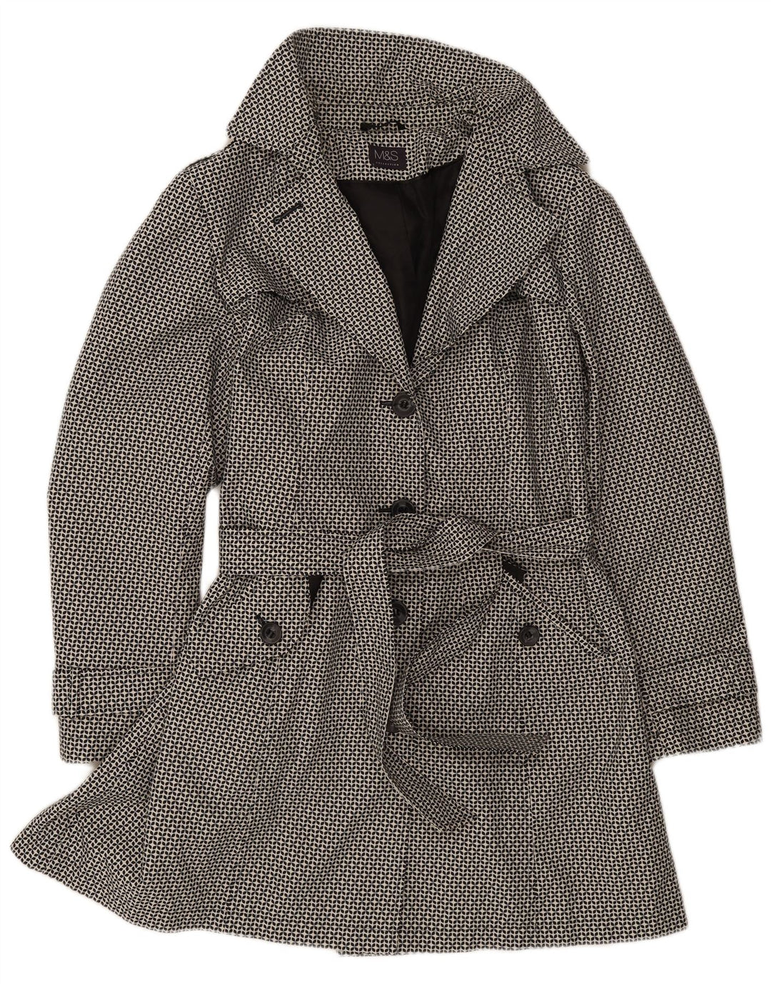 Trench da donna Marks & Spencer UK 18 XL Poliestere geometrico nero