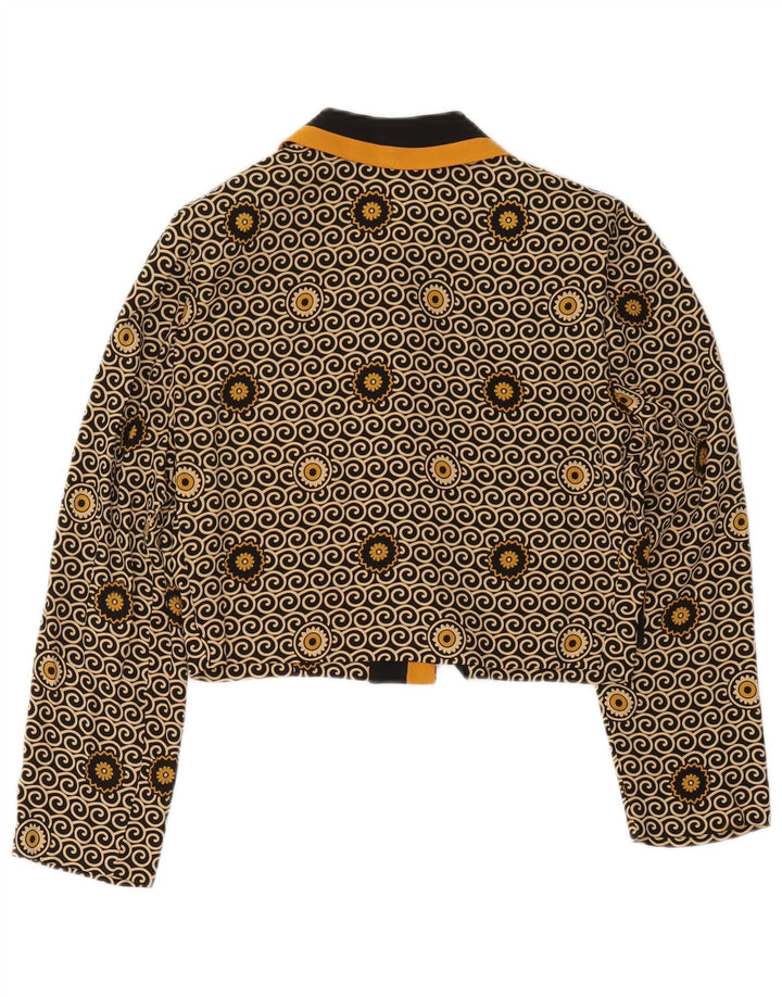 Giacca blazer vintage da donna a 3 bottoni corta UK 8 piccolo floreale nero